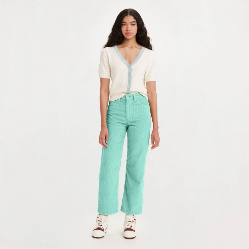 Levi's Premium Corduroy Ribcage Straight Ankle Pants Teal Green Blue Size 29